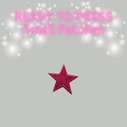 READY TO PRESS Glitter Star Patches – Small Iron-On Patches for Hats & Apparel (Pink, Teal, Black, Gold, Red, Cream)