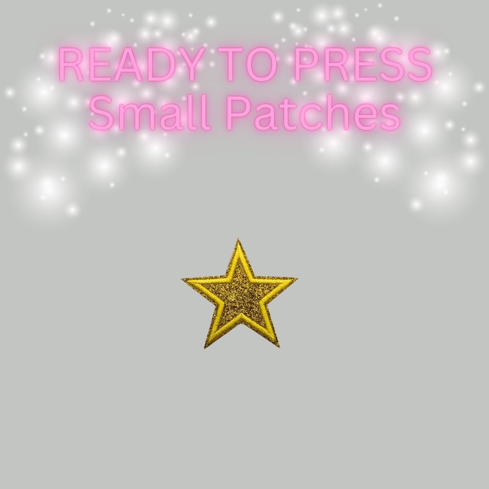 READY TO PRESS Glitter Star Patches – Small Iron-On Patches for Hats & Apparel (Pink, Teal, Black, Gold, Red, Cream)