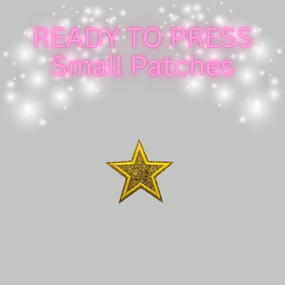 READY TO PRESS Glitter Star Patches – Small Iron-On Patches for Hats & Apparel (Pink, Teal, Black, Gold, Red, Cream)