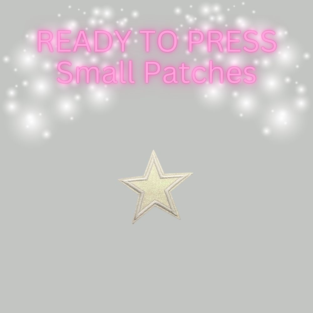 READY TO PRESS Glitter Star Patches – Small Iron-On Patches for Hats & Apparel (Pink, Teal, Black, Gold, Red, Cream)