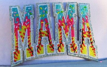 Mama Sport Ice-Cream Sprinkle Embroidered Patch – Small Glitter Letter Iron-On Appliqué for Hats, Jackets & Bags