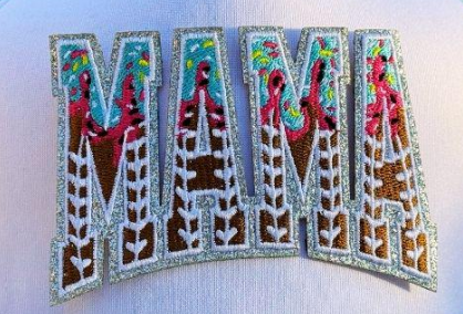 Mama Sport Ice-Cream Sprinkle Embroidered Patch – Small Glitter Letter Iron-On Appliqué for Hats, Jackets & Bags