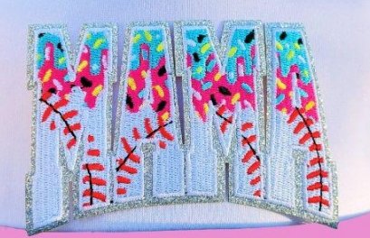 Mama Sport Ice-Cream Sprinkle Embroidered Patch – Small Glitter Letter Iron-On Appliqué for Hats, Jackets & Bags