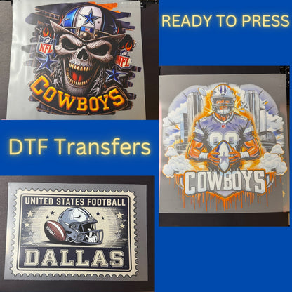 Football Fan DTF Transfers – Vintage Stamp, Skull Flames, or Gridiron Warrior