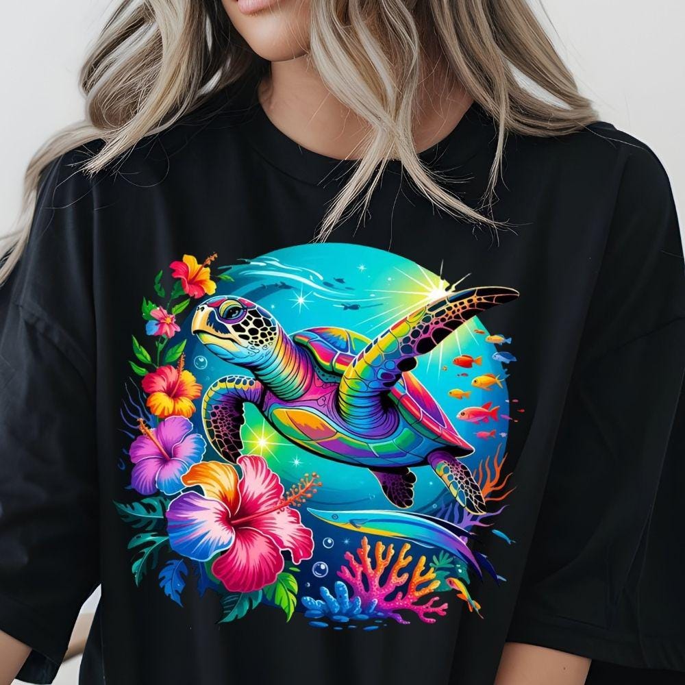 Sea Turtle Ocean Bright Colors DTF Transfer – Ready to Press Heat Press Design