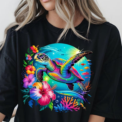 Sea Turtle Ocean Bright Colors DTF Transfer – Ready to Press Heat Press Design