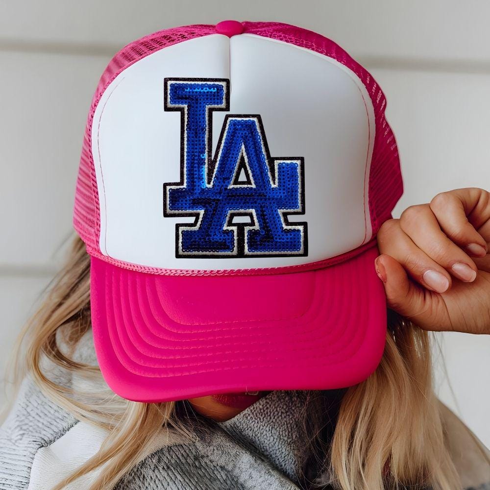 LA Blue Glitter Chenille Sequin Mini Patch – Iron-On Pocket Patch & Hat Heat Transfer Applique