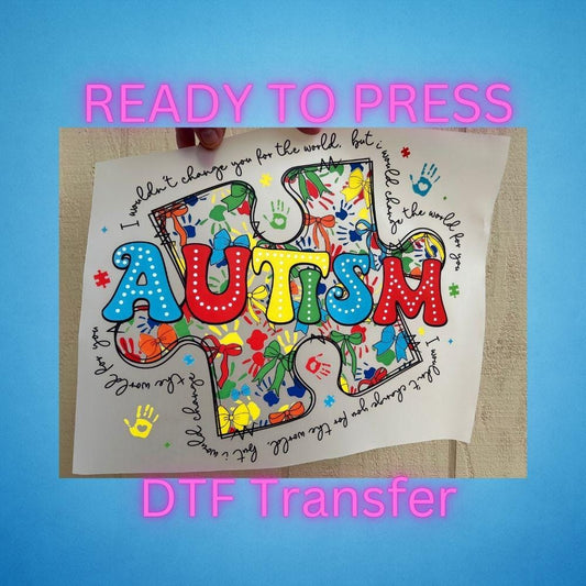 Autism Awareness Puzzle Bow DTF Heat Transfers – Ready to Press