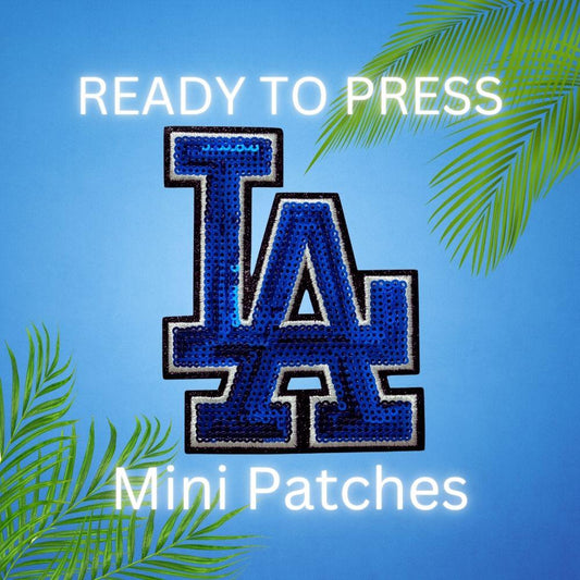 LA Blue Glitter Chenille Sequin Mini Patch – Iron-On Pocket Patch & Hat Heat Transfer Applique