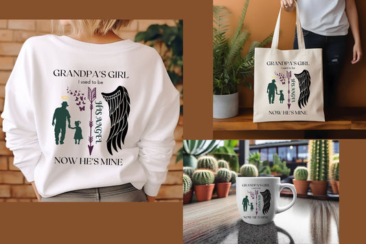 Grandpa’s Girl His Angel Now He’s Mine – Memorial SVG & PNG Files for Cricut & Sublimation