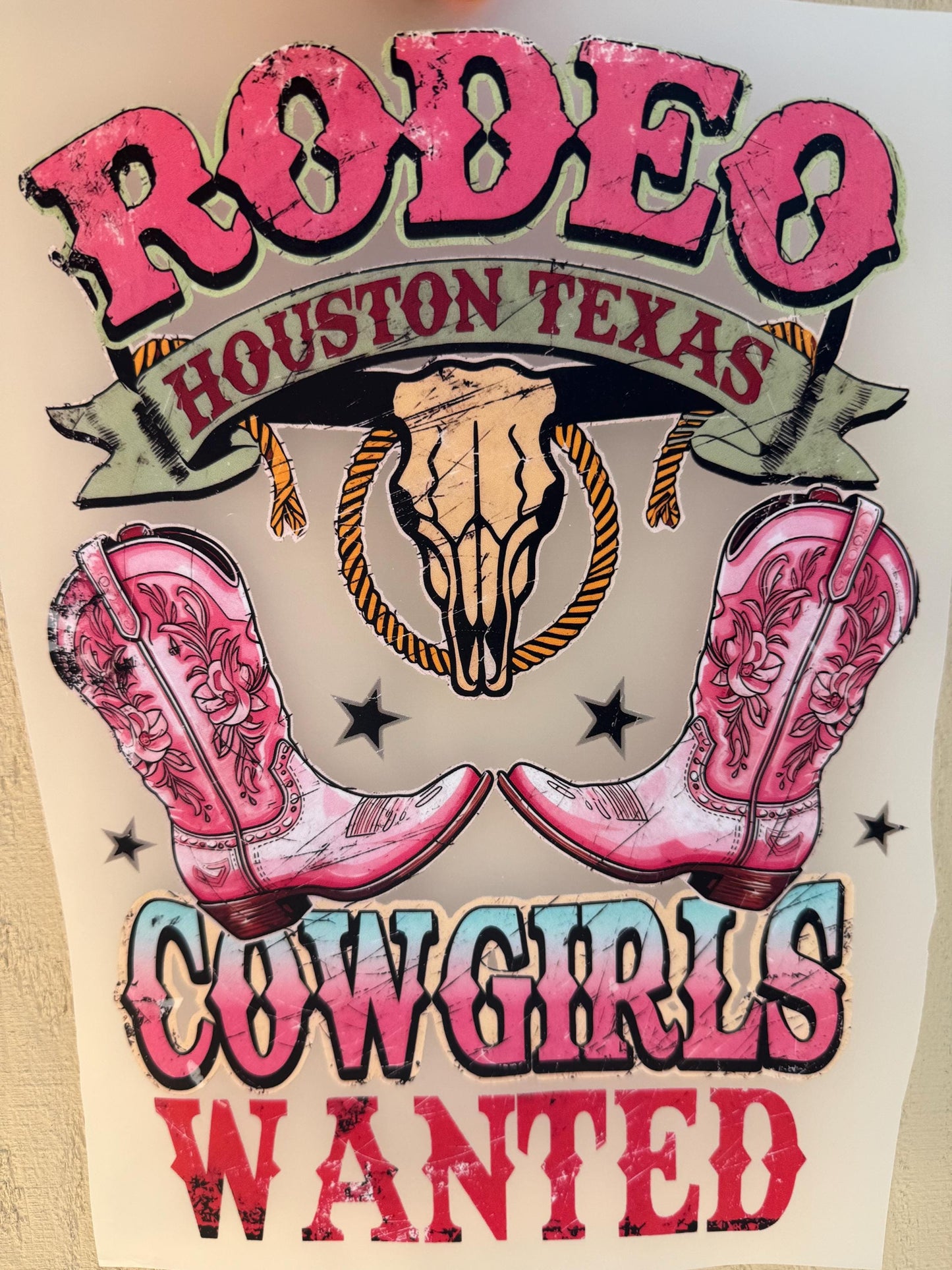 Rodeo Houston Texas Cowgirls Wanted DTF Transfer – Ready to Press Heat Transfer