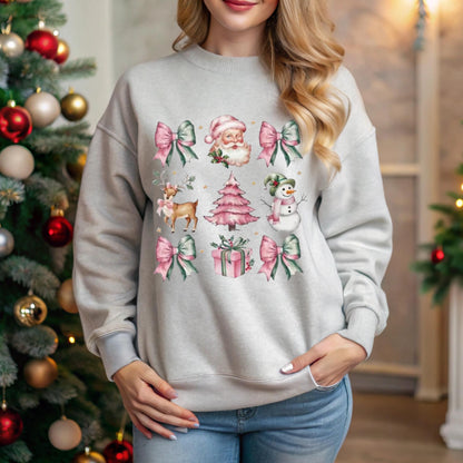 Vintage Christmas Bow & Boots DTF Transfer – Santa & Snowman Holiday Heat Press Design