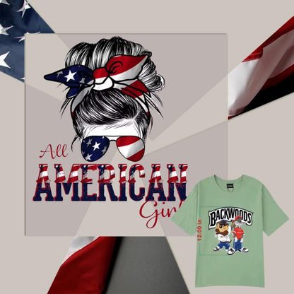 All American Girl DTF Transfer – 4th of July Ready to Press Heat Transfer