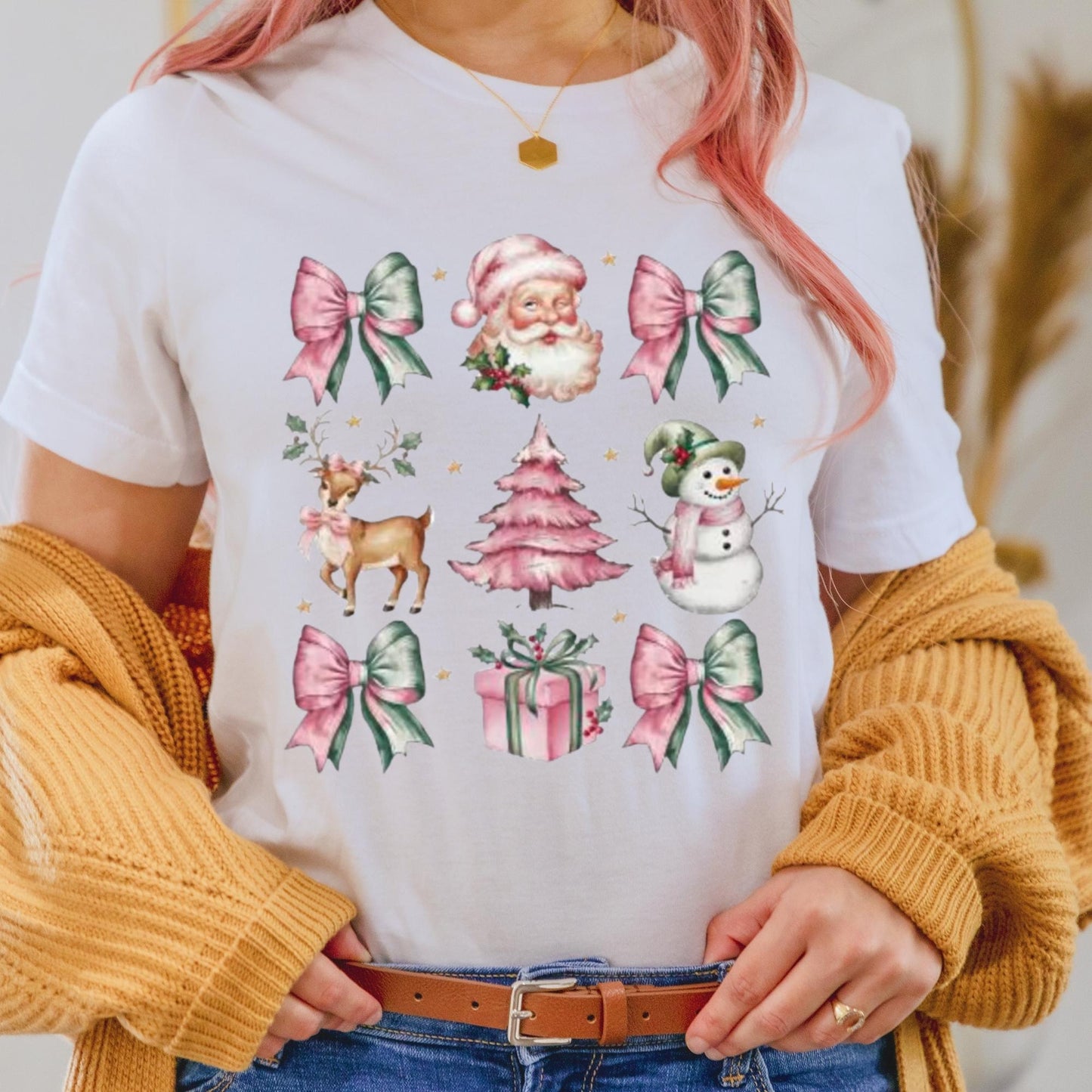 Vintage Christmas Bow & Boots DTF Transfer – Santa & Snowman Holiday Heat Press Design
