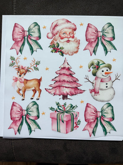 Vintage Christmas Bow & Boots DTF Transfer – Santa & Snowman Holiday Heat Press Design