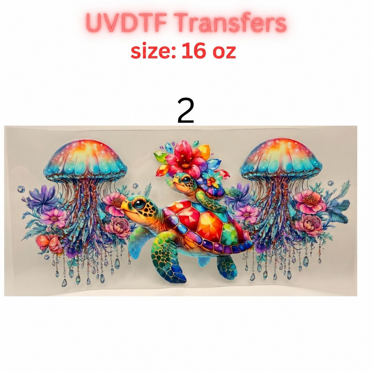 UV DTF Transfer – Colorful Floral Sea Turtle Design – 16 oz cup