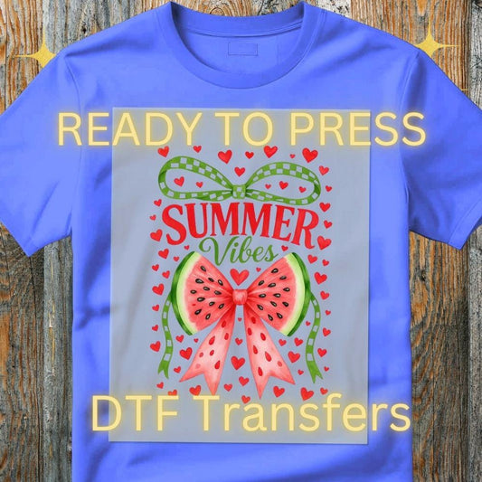 Summer Vibes Ribbon Watermelon DTF Transfer – Bright Color Ready to Press Heat Transfer