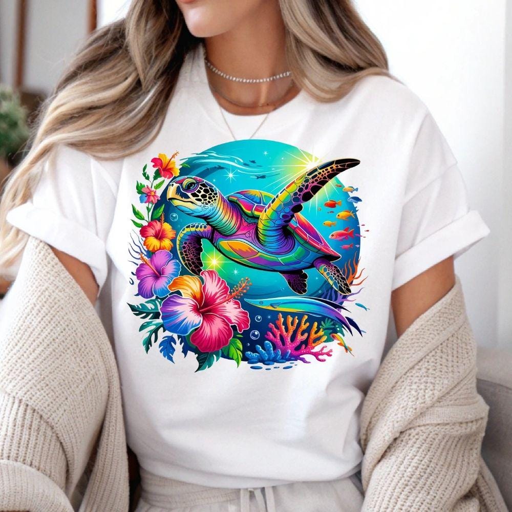 Sea Turtle Ocean Bright Colors DTF Transfer – Ready to Press Heat Press Design