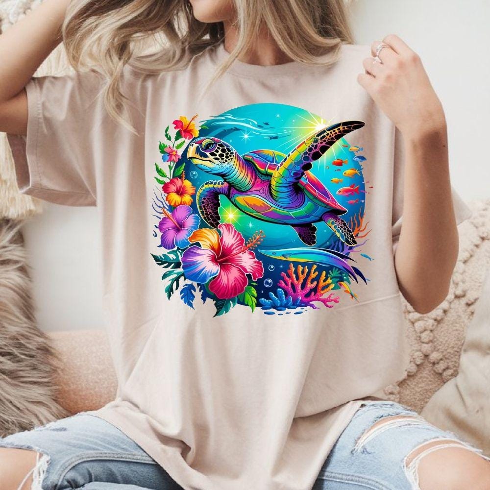 Sea Turtle Ocean Bright Colors DTF Transfer – Ready to Press Heat Press Design