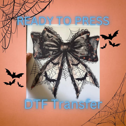Halloween Bow Bat DTF Transfer – Ready to Press Heat Transfer for Shirts, Hoodies & Totes