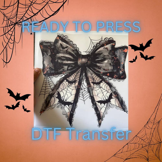 Halloween Bow Bat DTF Transfer – Ready to Press Heat Transfer for Shirts, Hoodies & Totes