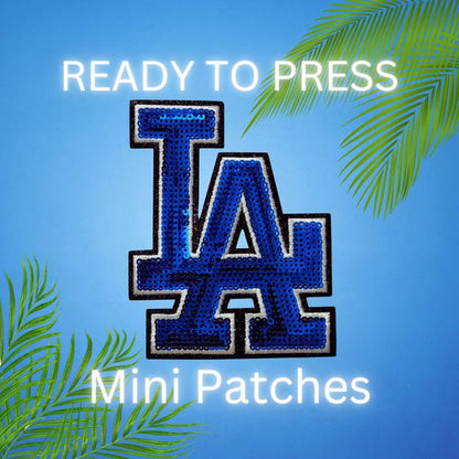 LA Blue Glitter Chenille Sequin Mini Patch – Iron-On Pocket & Hat Heat Press Applique
