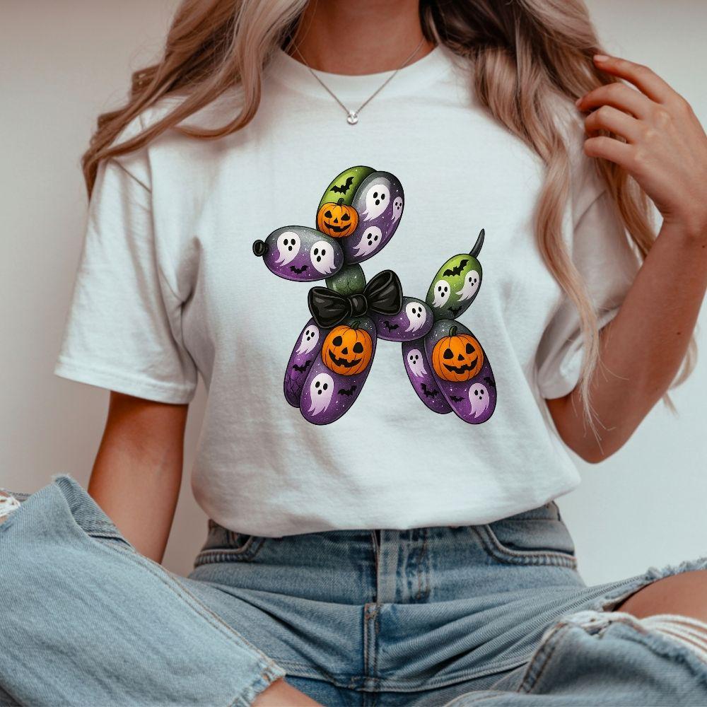 🎃 Halloween Balloon Dog DTF Transfer – Ghosts, Pumpkins & Bats | 8" Kids & 10" Adult Sizes | Spooky Cute Ready to Press Iron-On 🎃