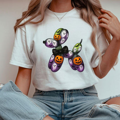 🎃 Halloween Balloon Dog DTF Transfer – Ghosts, Pumpkins & Bats | 8" Kids & 10" Adult Sizes | Spooky Cute Ready to Press Iron-On 🎃