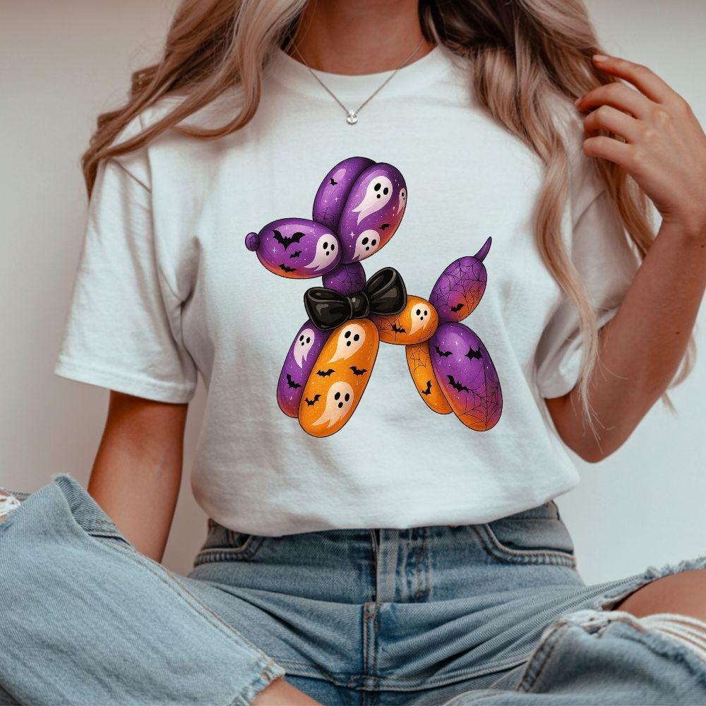 Halloween Balloon Dog DTF Transfer – Spooky Cute Ghost & Bat Balloon Design | Ready to Press Heat Transfer for Kids & Adults