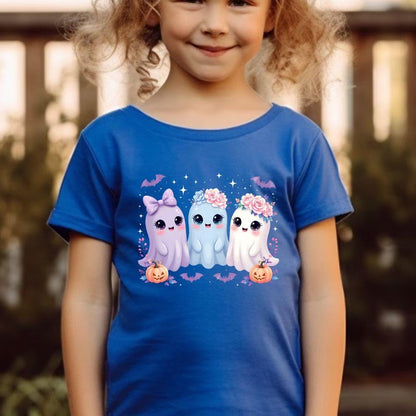 Iridescent Ghost Family DTF Transfer – Coquette Halloween Design | Floral Cute Ghost Print with Pumpkins | Ready to Press Heat Transfer