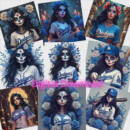 Day of the Dead Digital Bundle – 9 Sugar Skull & La Catrina JPG Designs (Instant Download)