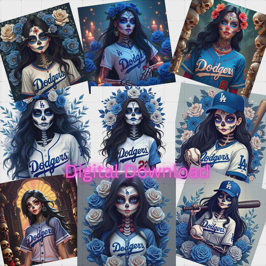 Day of the Dead Digital Bundle – 9 Sugar Skull & La Catrina JPG Designs (Instant Download)