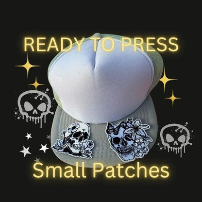 Floral Skull Embroidery Patches – Small Gothic Iron-On Appliques | Ready to Press Patches for Hats, Jeans, Jackets & Bags