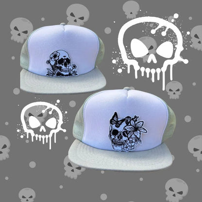 Floral Skull Embroidery Patches – Small Gothic Iron-On Appliques | Ready to Press Patches for Hats, Jeans, Jackets & Bags