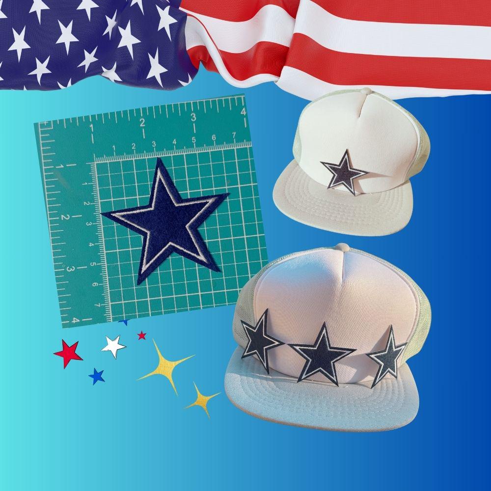 ⭐ Blue DC Stars Embroidered Iron-On Patch – Small Hat & Shirt Pocket Applique ⭐