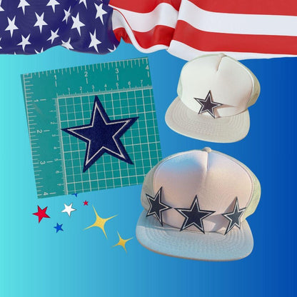 ⭐ Blue DC Stars Embroidered Iron-On Patch – Small Hat & Shirt Pocket Applique ⭐