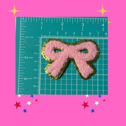 💖 Pink Bow Chenille Iron-On Patch – Trendy DIY Embroidery Applique 💖