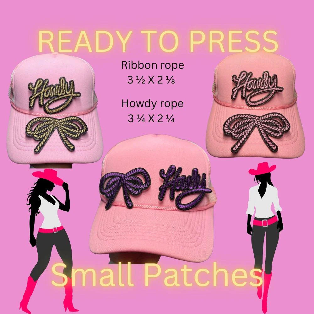 Chenille Howdy & Ribbon Rope Patches – Western Word & Bow Iron-On Appliques for DIY Clothing