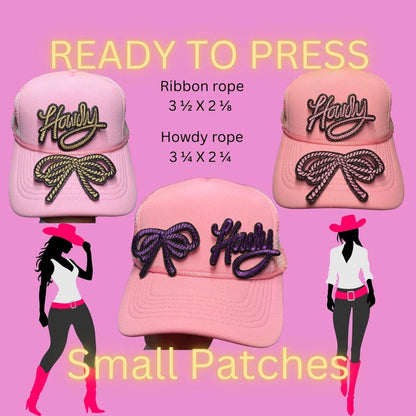 Chenille Howdy & Ribbon Rope Patches – Western Word & Bow Iron-On Appliques for DIY Clothing