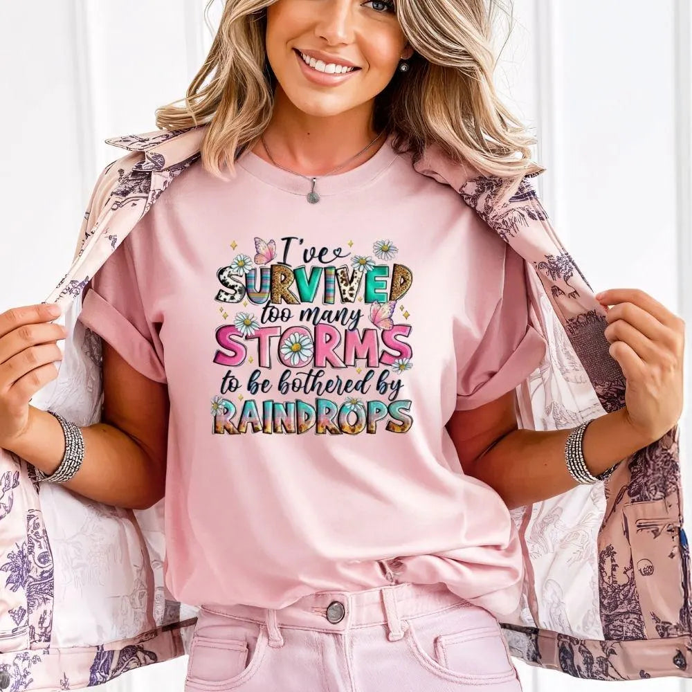 I’ve Survived Too Many Storms DTF Transfer – Inspirational Butterfly & Floral Quote | 10" Adult Size | Ready to Press Heat Transfer