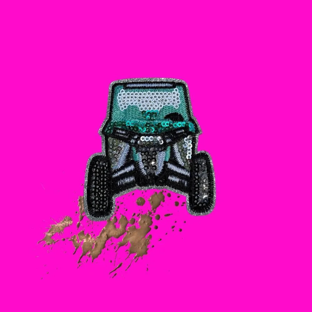 Mud Life Crisis ATV & Jeep Sequin Patch – 3.5x2.5 in Small Iron-On Patch for Off-Road & Country Apparel