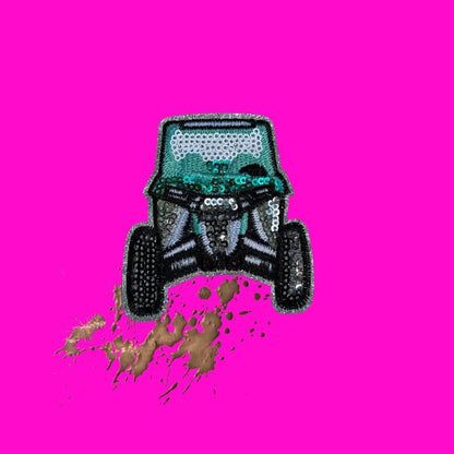 Mud Life Crisis ATV & Jeep Sequin Patch – 3.5x2.5 in Small Iron-On Patch for Off-Road & Country Apparel