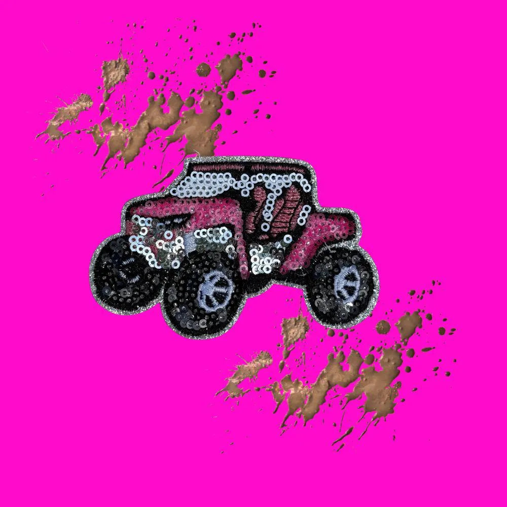Mud Life Crisis ATV & Jeep Sequin Patch – 3.5x2.5 in Small Iron-On Patch for Off-Road & Country Apparel