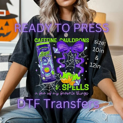Sports drink.Caffeine Cauldrons & Spells DTF Transfer – Witch Energy Drink Halloween Heat Press (10in & 12in Ready to Press)