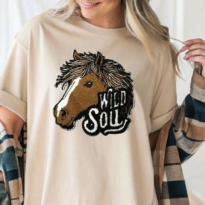 Wild Soul Horse Head Chenille Patch – Ready to Press | Large 10x11.5" Iron-On Patch for Western, Cowgirl & Country Style Apparel