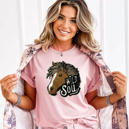 Wild Soul Horse Head Chenille Patch – Ready to Press | Large 10x11.5" Iron-On Patch for Western, Cowgirl & Country Style Apparel