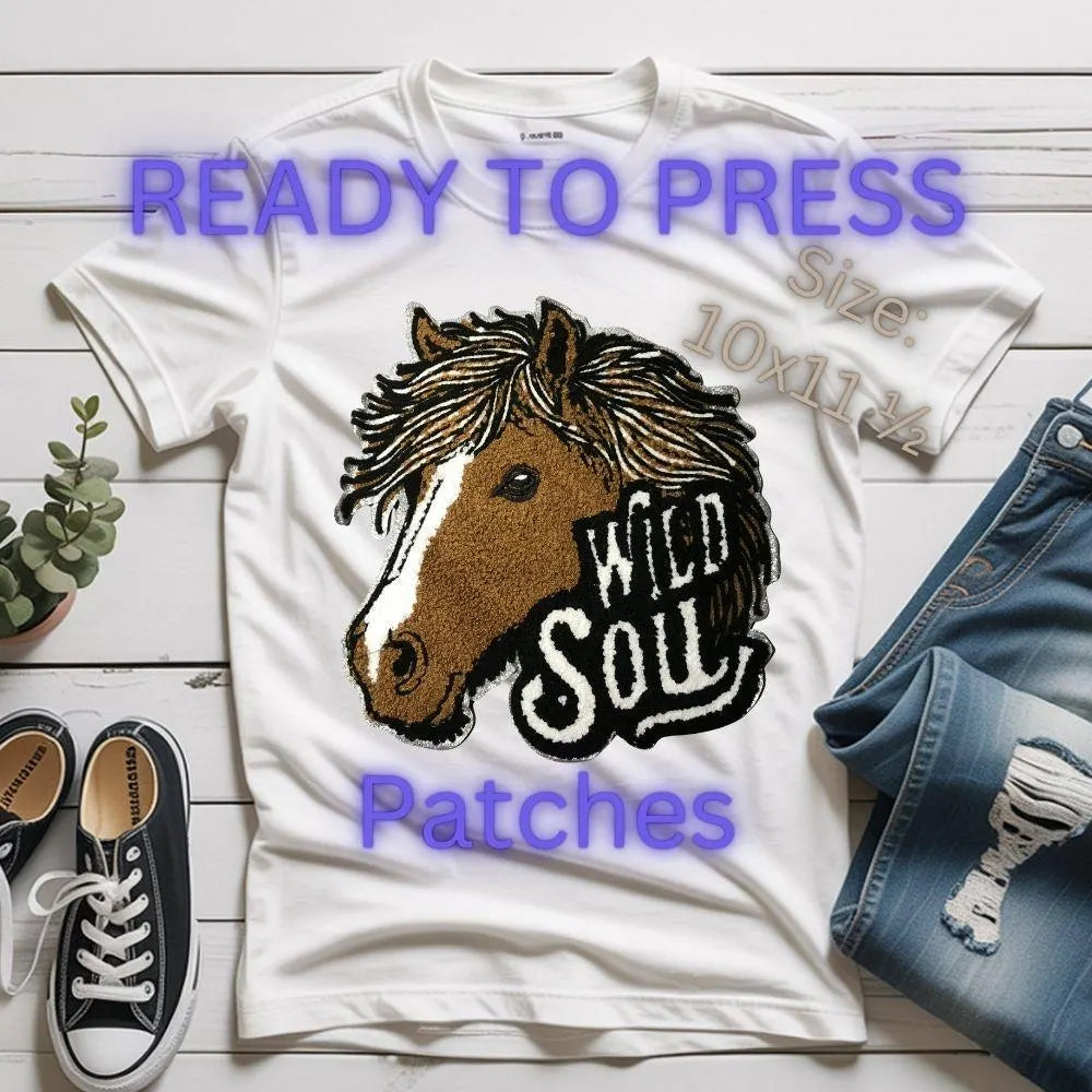 Wild Soul Horse Head Chenille Patch – Ready to Press | Large 10x11.5" Iron-On Patch for Western, Cowgirl & Country Style Apparel