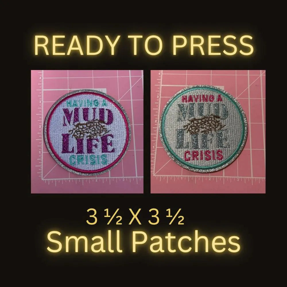 Mud Life Crisis ATV & Jeep Sequin Patch – 3.5x2.5 in Small Iron-On Patch for Off-Road & Country Apparel