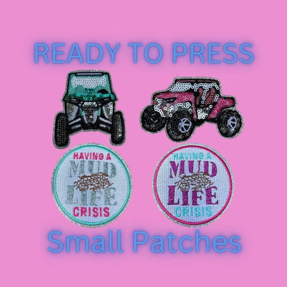Mud Life Crisis ATV & Jeep Sequin Patch – 3.5x2.5 in Small Iron-On Patch for Off-Road & Country Apparel