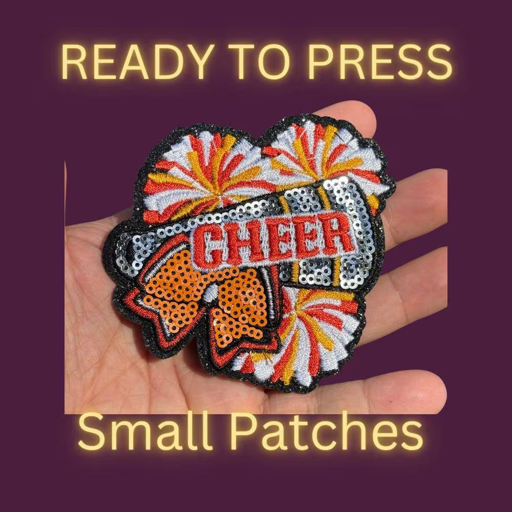 Cheer Pom Pom Sequin Patches – Small Iron-On Appliques for Cheerleading Spirit Wear